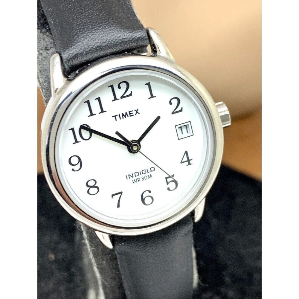 Timex Women's Watch T2H331 Indiglo Quartz Black Leather Band Petite Date…